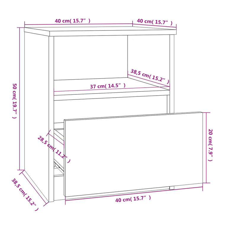 Nachtkastjes 2 st 40x40x50 cm bewerkt hout grijs sonoma eiken MeubelReus