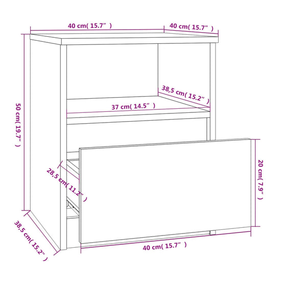 Nachtkastjes 2 st 40x40x50 cm bewerkt hout bruin eikenkleur MeubelReus