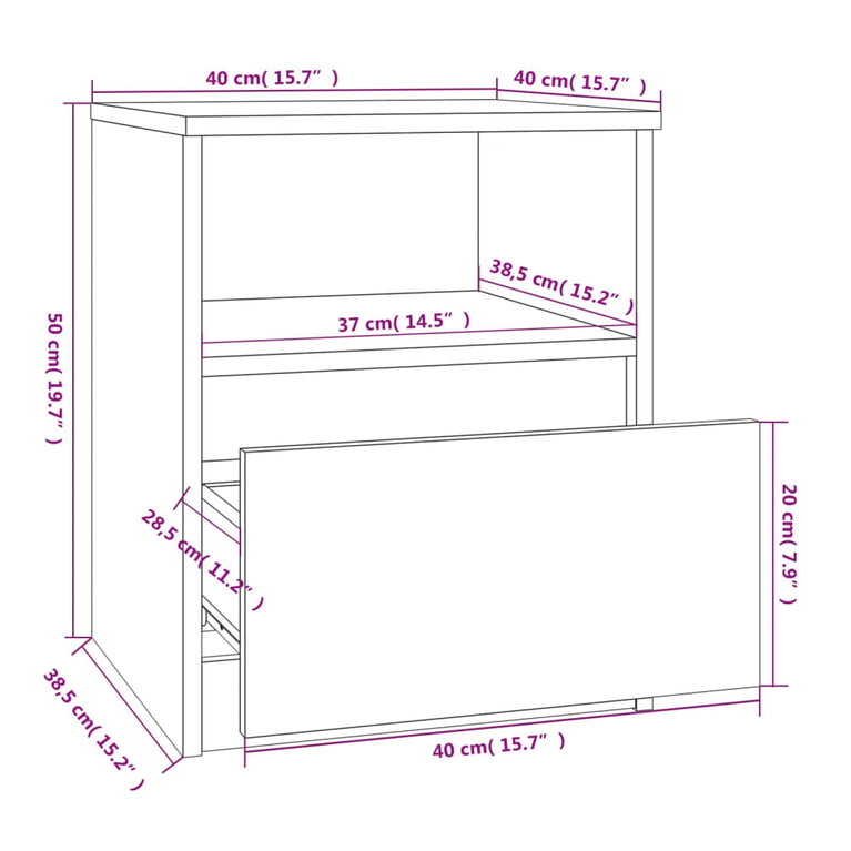 Nachtkastjes 2 st 40x40x50 cm bewerkt hout bruin eikenkleur MeubelReus