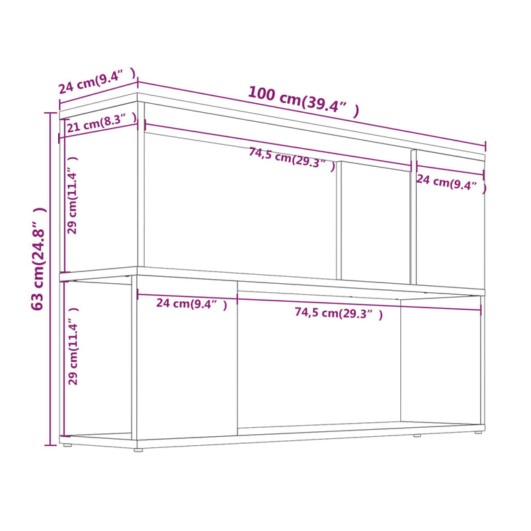 Boekenkast 100x24x63 cm bewerkt hout grijs sonoma eikenkleurig MeubelReus