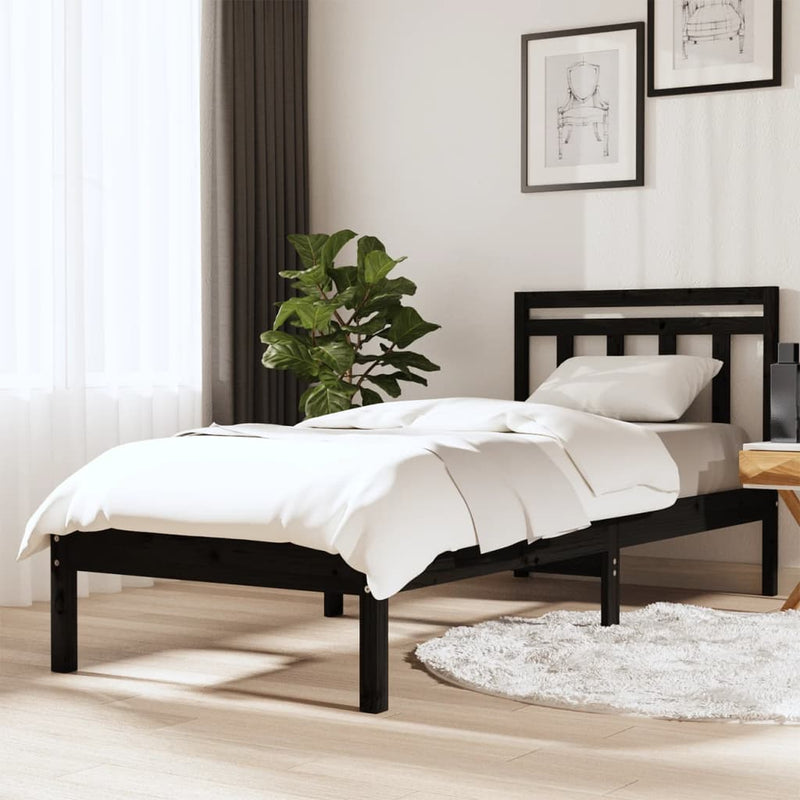 Bedframe massief hout zwart 75x190 cm 2FT6 small single