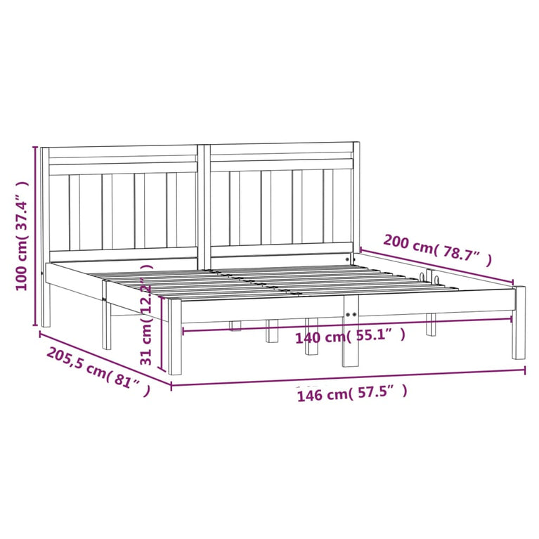 Bedframe massief grenenhout wit 140x200 cm