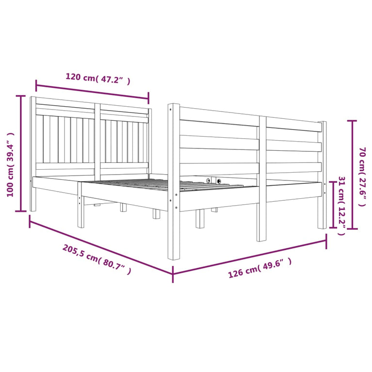 Bedframe massief hout wit 120x200 cm