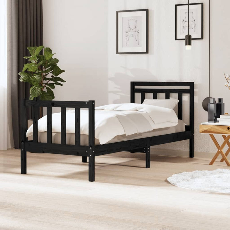 Bedframe massief hout zwart 75x190 cm 2FT6 Small Single