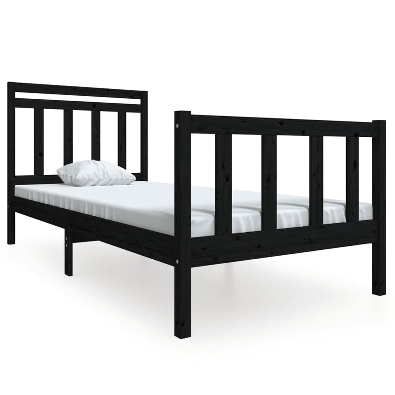 Bedframe massief hout zwart 100x200 cm