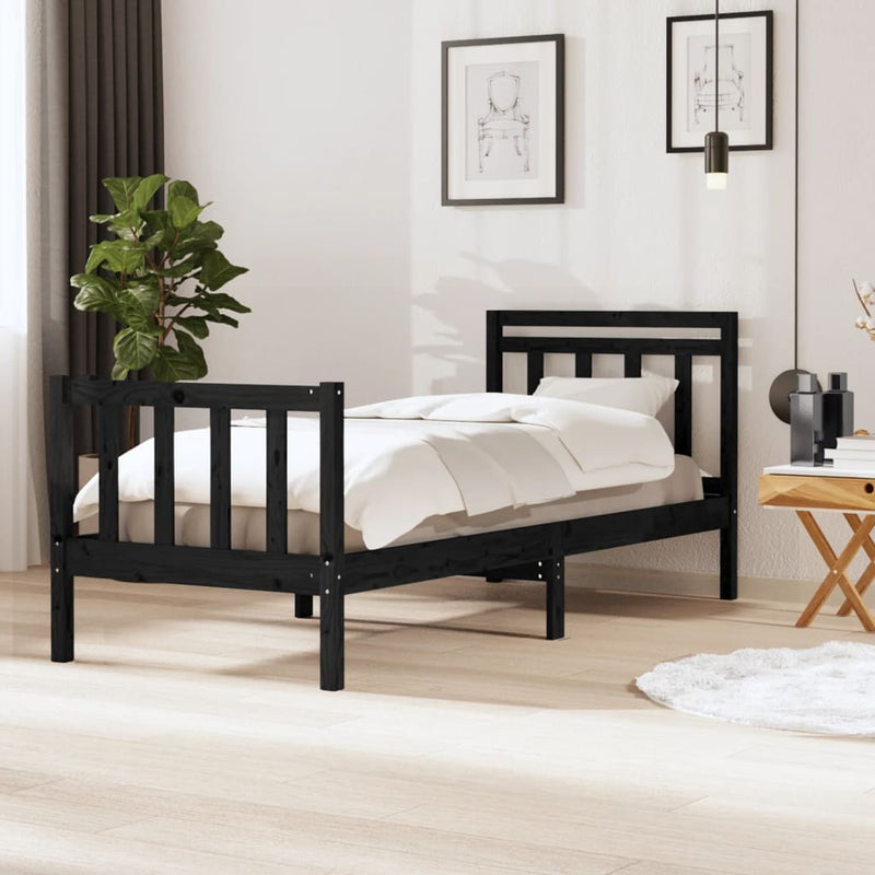Bedframe massief hout zwart 100x200 cm