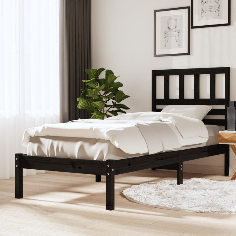Bedframe massief grenenhout zwart 75x190 cm Small Single