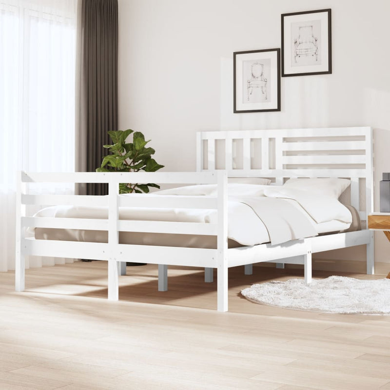 Bedframe massief hout wit 140x190 cm