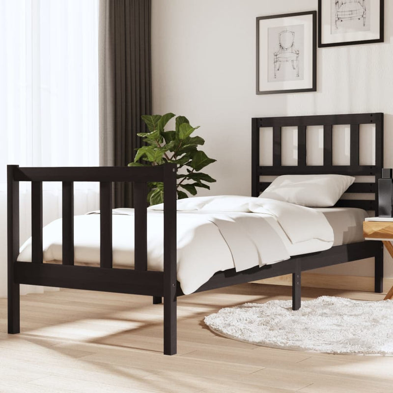 Bedframe massief hout zwart 75x190 cm 2FT6 small single