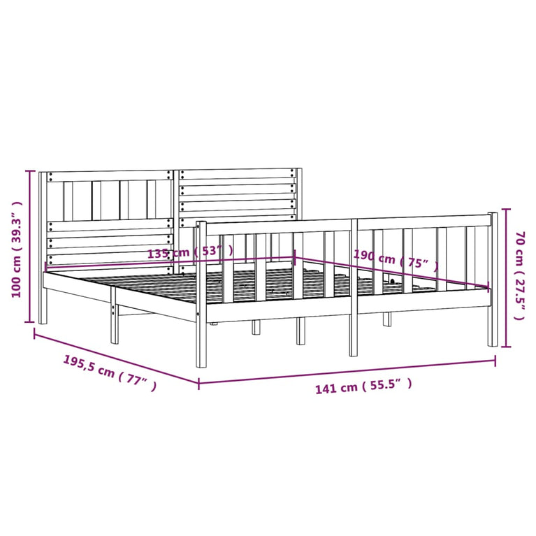 Bedframe massief hout zwart 135x190 cm 4FT6 Double