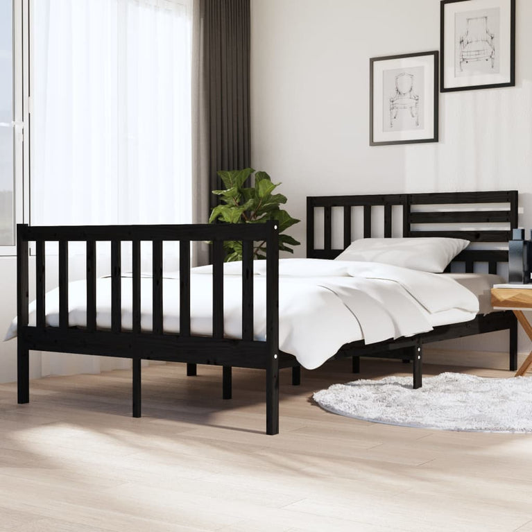 Bedframe massief hout zwart 135x190 cm 4FT6 Double