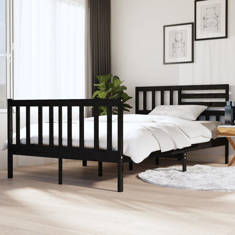 Bedframe massief hout zwart 135x190 cm 4FT6 Double