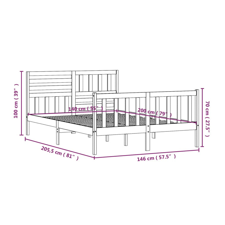 Bedframe massief hout wit 140x200 cm