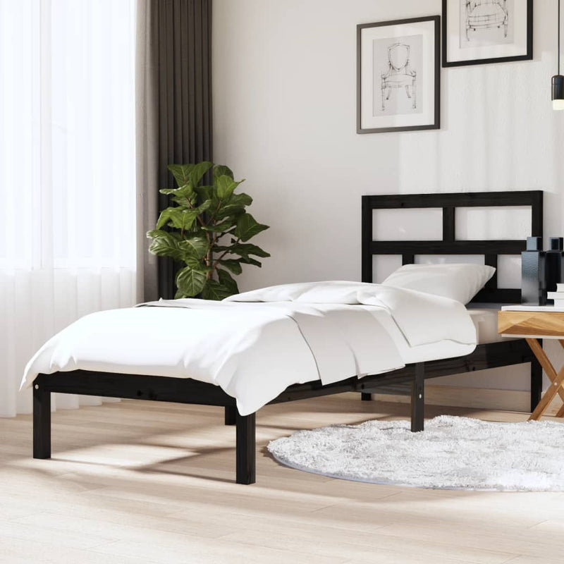 Bedframe massief hout zwart 75x190 cm 2FT6 Small Single