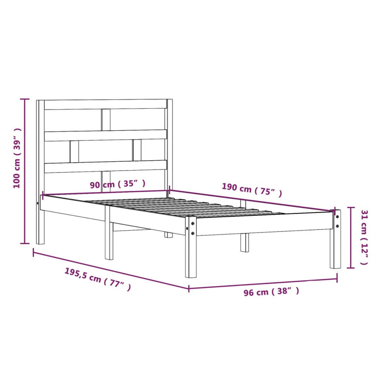 Bedframe massief hout 90x190 cm 3FT Single