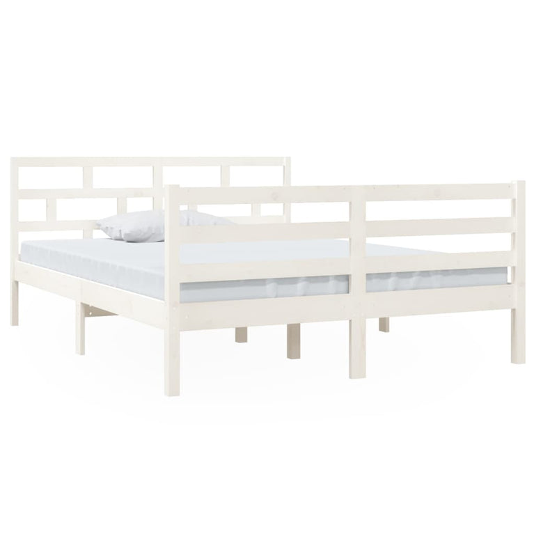 Bedframe massief grenenhout wit 140x190 cm