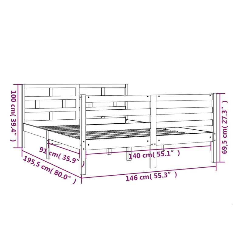 Bedframe massief grenenhout wit 140x190 cm