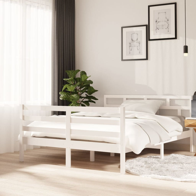 Bedframe massief grenenhout wit 140x190 cm