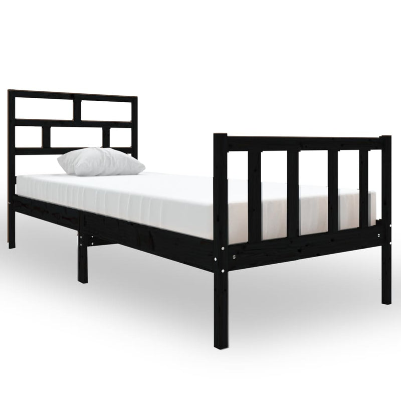 Bedframe massief grenenhout zwart 75x190 cm 2FT6 small single