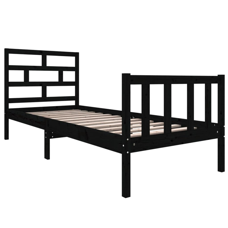 Bedframe massief grenenhout zwart 75x190 cm 2FT6 small single