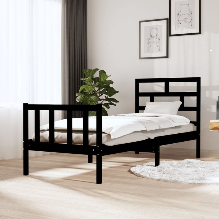 Bedframe massief grenenhout zwart 75x190 cm 2FT6 small single