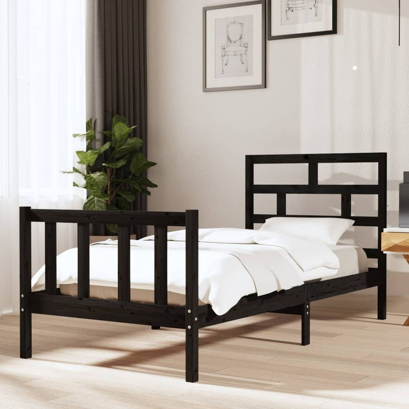Bedframe massief grenenhout zwart 90x190 cm 3FT single