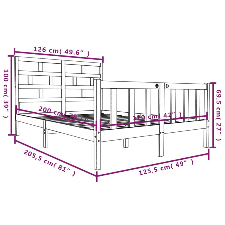 Bedframe massief grenenhout wit 120x200 cm