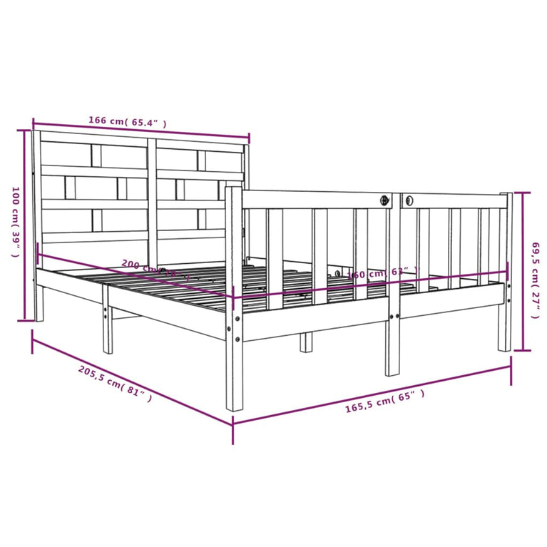 Bedframe massief grenenhout wit 160x200 cm