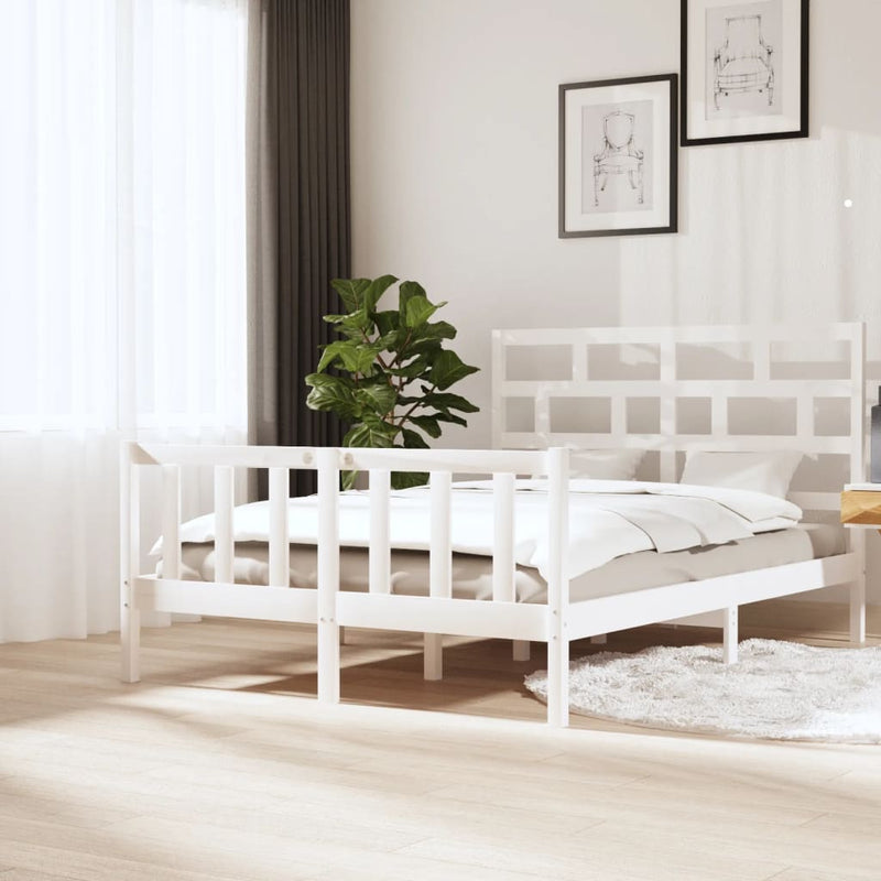 Bedframe massief grenenhout wit 160x200 cm