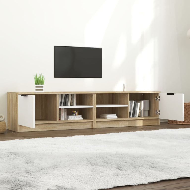 Tv-meubelen 2 st 80x35x36,5 cm bewerkt hout wit en sonoma eiken