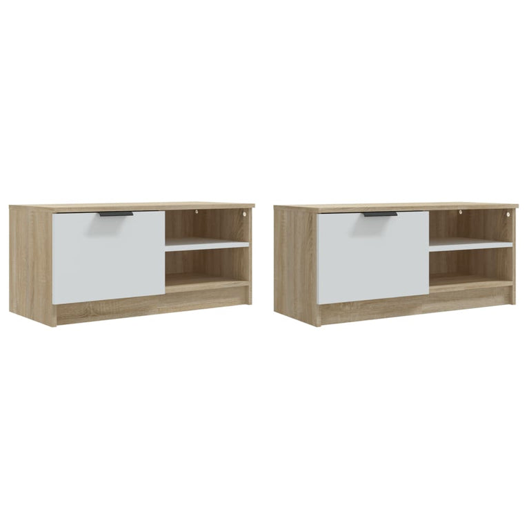 Tv-meubelen 2 st 80x35x36,5 cm bewerkt hout wit en sonoma eiken