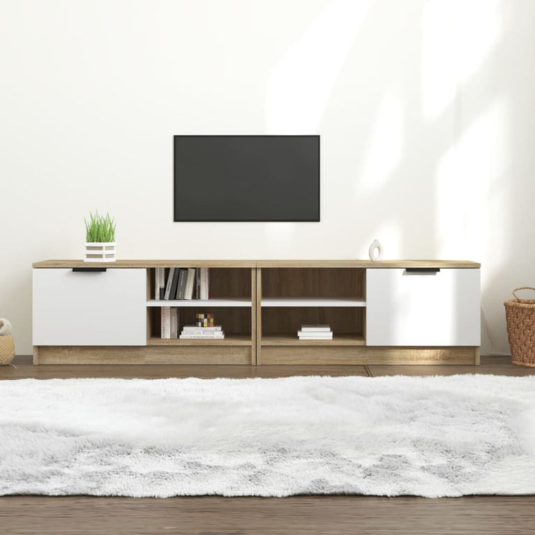 Tv-meubelen 2 st 80x35x36,5 cm bewerkt hout wit en sonoma eiken