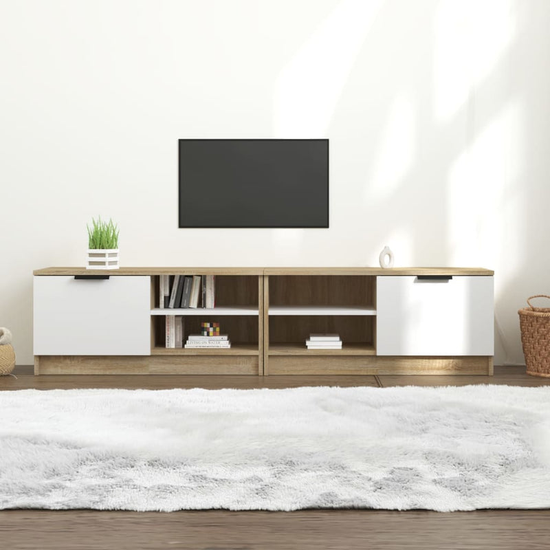 Tv-meubelen 2 st 80x35x36,5 cm bewerkt hout wit en sonoma eiken