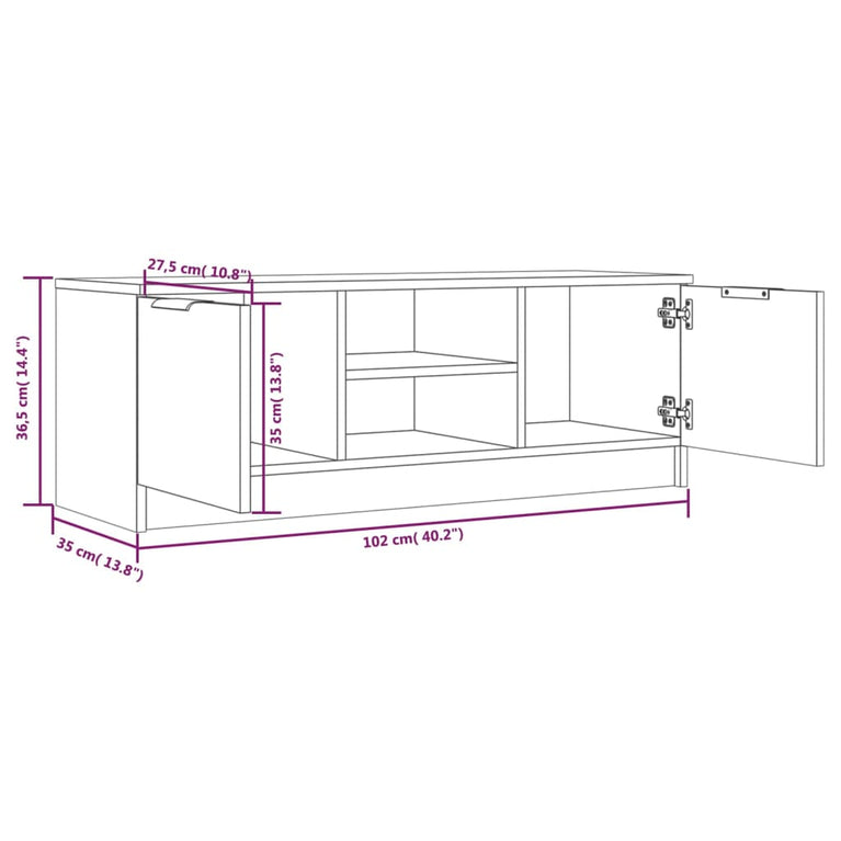 Tv-meubel 102x35x36,5 cm bewerkt hout betongrijs MeubelReus