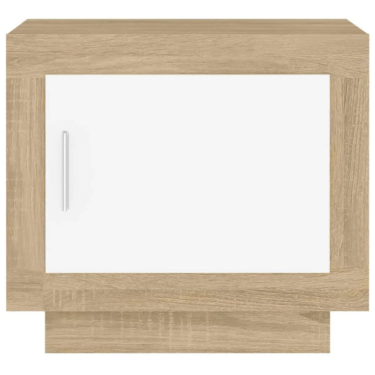 Salontafel 51x50x45 cm bewerkt hout wit en sonoma eikenkleurig MeubelReus