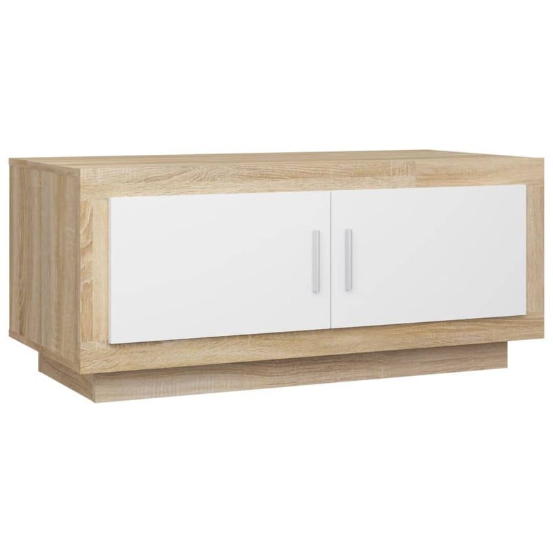 Salontafel 102x50x45 cm bewerkt hout wit en sonoma eikenkleurig