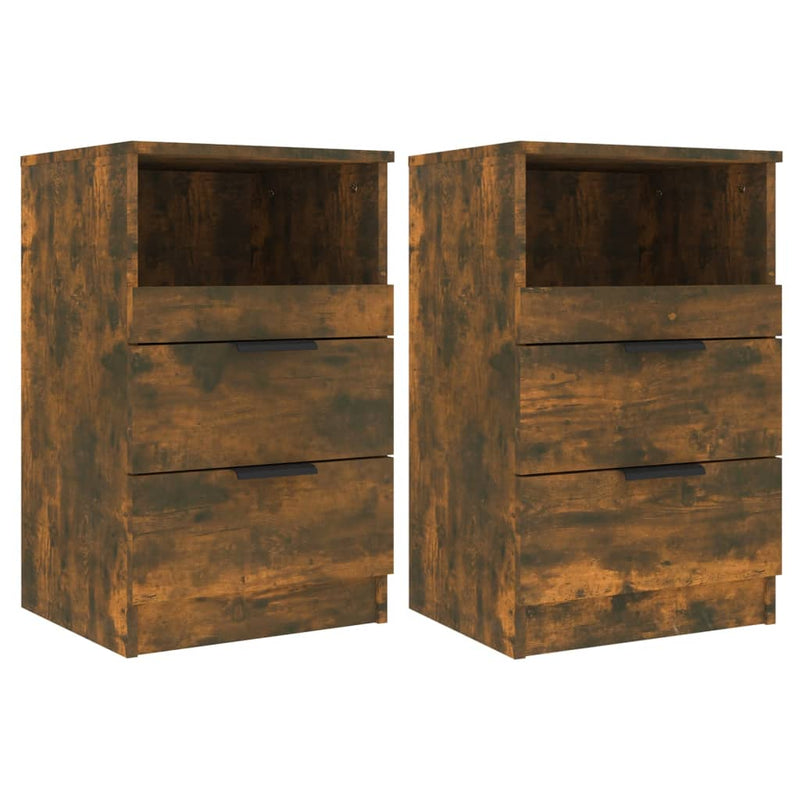 Nachtkastjes 2 st bewerkt hout gerookt eikenkleurig MeubelReus