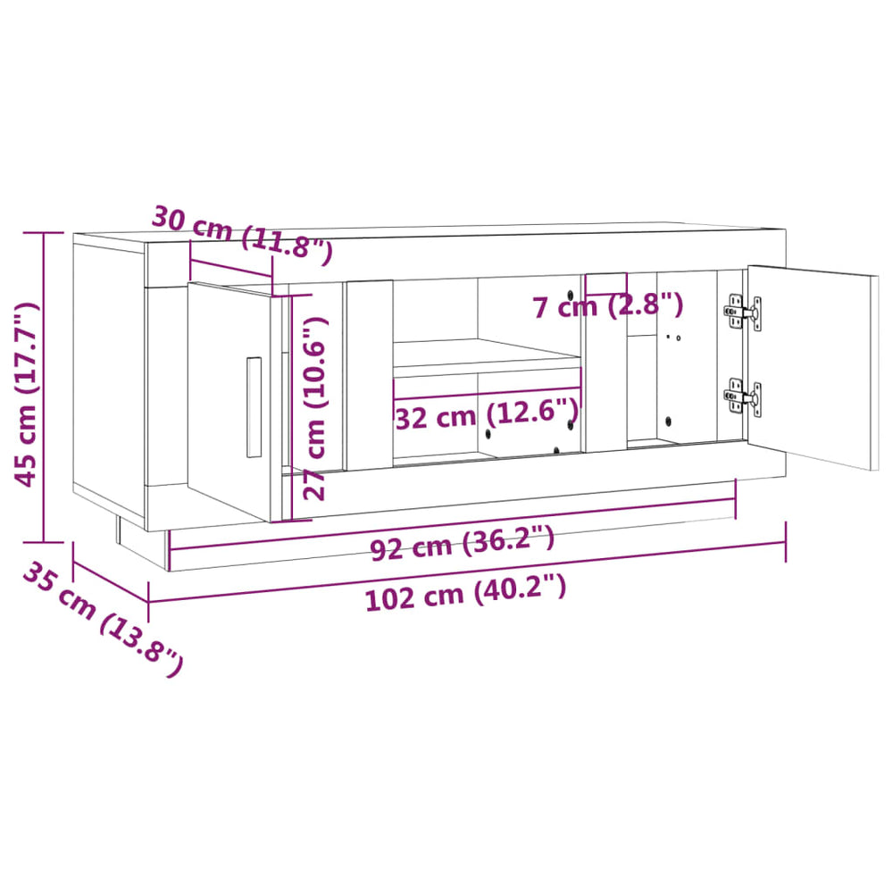 Tv-meubel 102x35x45 cm bewerkt hout grijs sonoma eikenkleurig MeubelReus