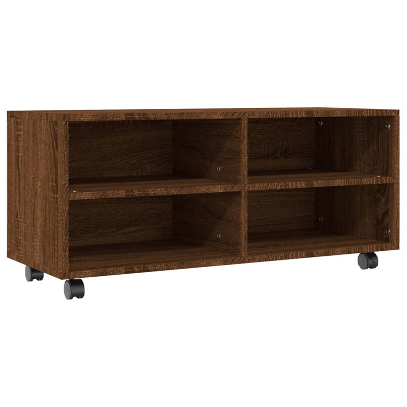 Tv-meubel met wieltjes 90x35x35 cm bewerkt hout bruin eikenkleur