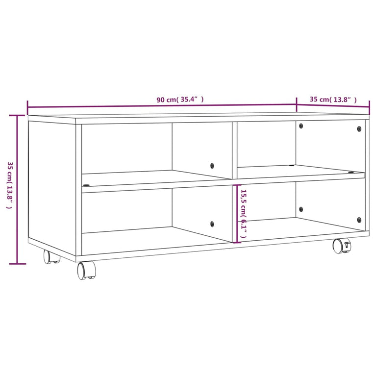 Tv-meubel met wieltjes 90x35x35 cm bewerkt hout bruin eikenkleur