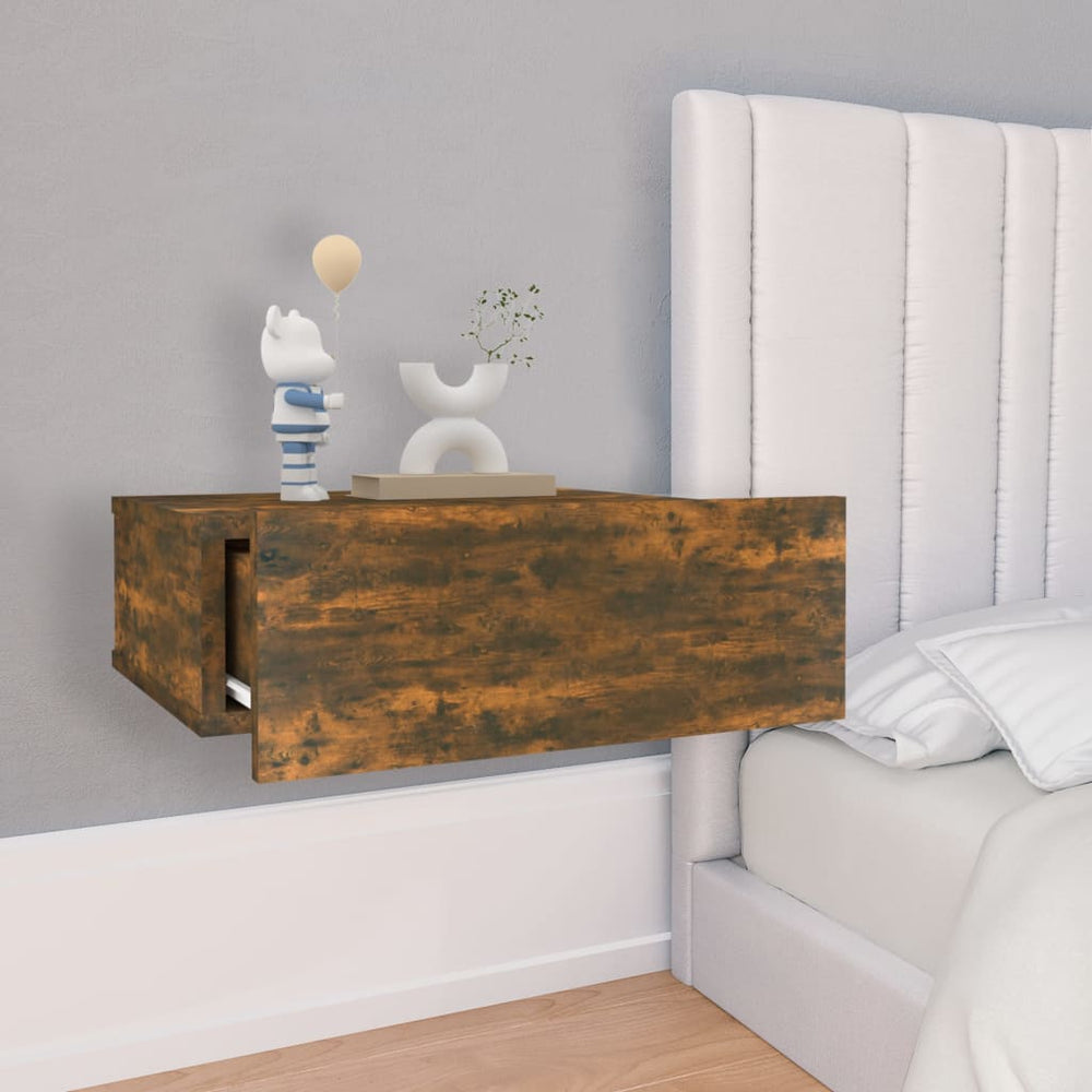 Nachtkastjes 2 st zwevend 40x30x15cm bewerkt hout gerookt eiken MeubelReus
