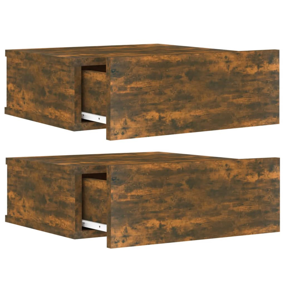 Nachtkastjes 2 st zwevend 40x30x15cm bewerkt hout gerookt eiken MeubelReus