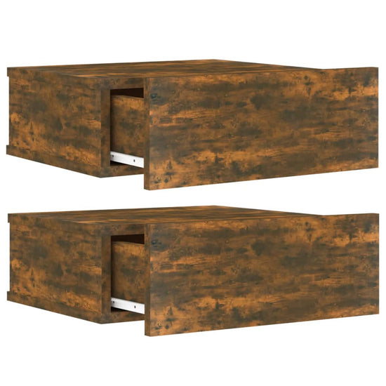Nachtkastjes 2 st zwevend 40x30x15cm bewerkt hout gerookt eiken MeubelReus