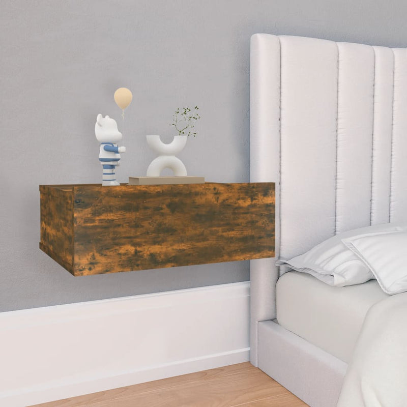 Nachtkastjes 2 st zwevend 40x30x15cm bewerkt hout gerookt eiken MeubelReus