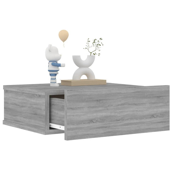 Nachtkastje zwevend 40x30x15 cm bewerkt hout grijs sonoma eiken MeubelReus