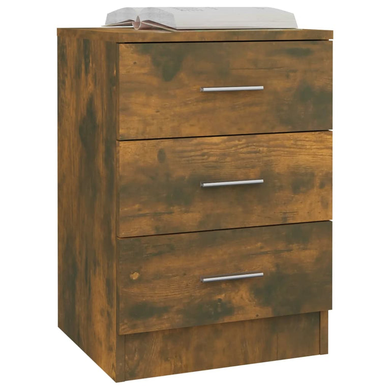 Nachtkastje 38x35x56 cm bewerkt hout gerookt eikenkleurig MeubelReus