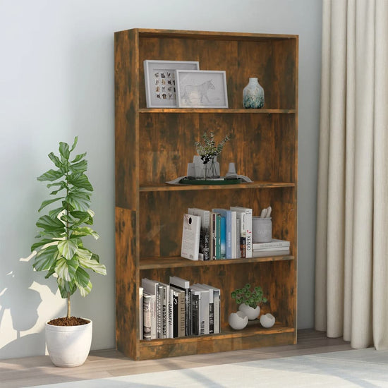 Boekenkast 4-laags 80x24x142 cm bewerkt hout gerookt eikenkleur MeubelReus