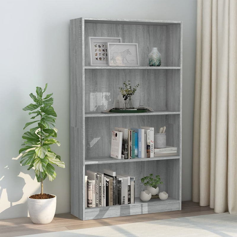 Boekenkast met 4 schappen 80x24x142 cm bewerkt hout grijs MeubelReus