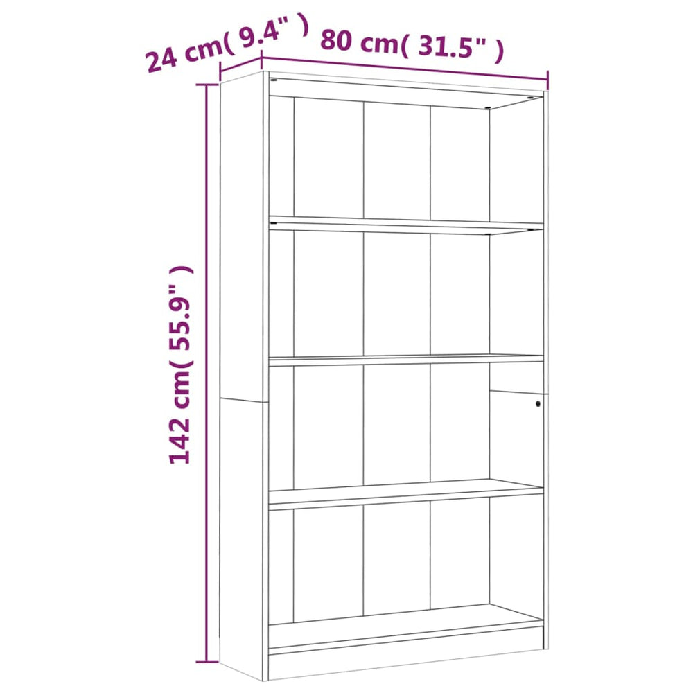 Boekenkast met 4 schappen 80x24x142 cm hout bruin eikenkleur MeubelReus