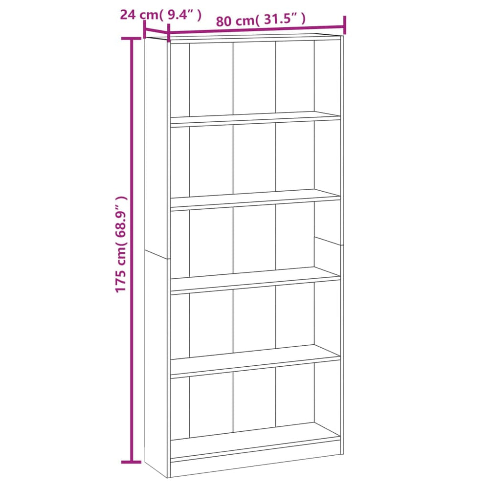 Boekenkast 80x24x175 cm bewerkt hout grijs sonoma eikenkleurig MeubelReus